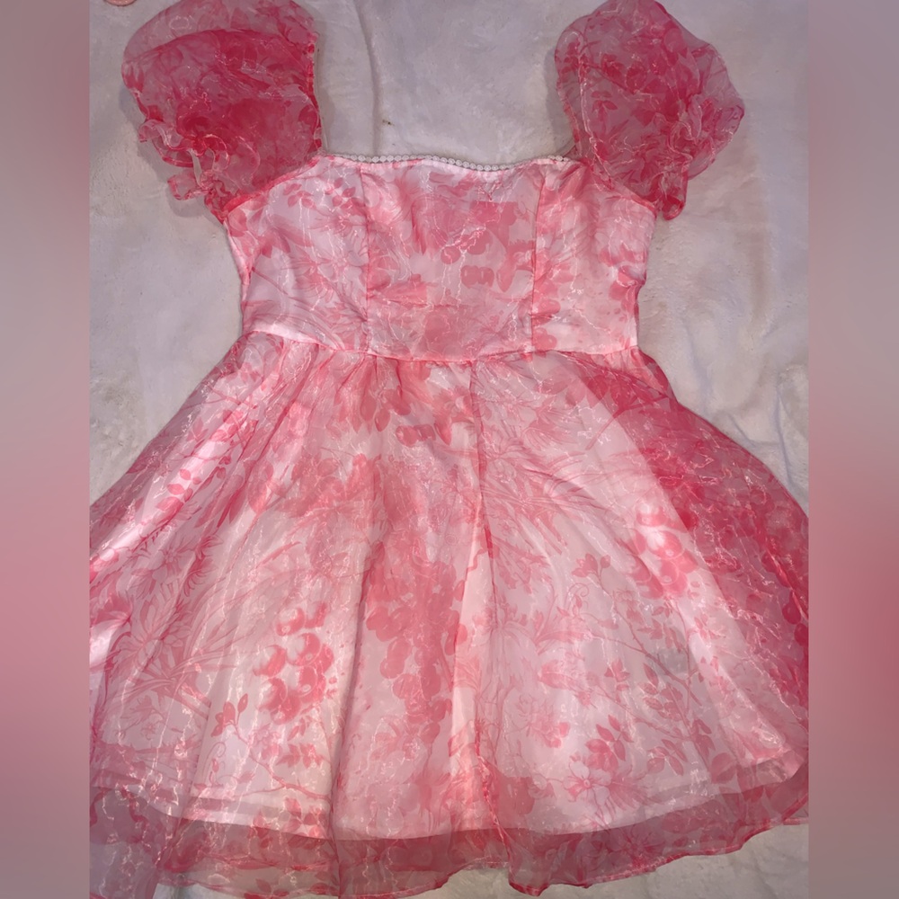 Pink Floral Puff Sleeve Dress